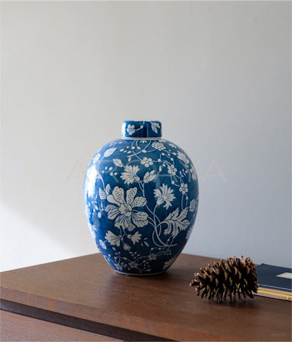 Blue White Porcelain Jar Vase Living Room - scene
