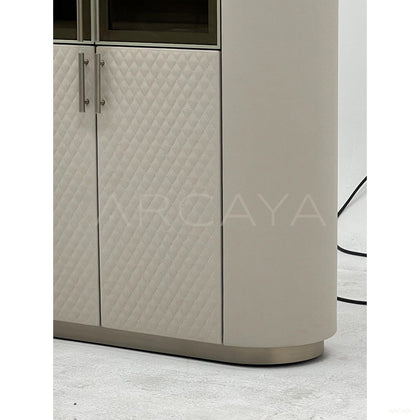 Italian Diamond Leather Glass Display Cabinet - scene