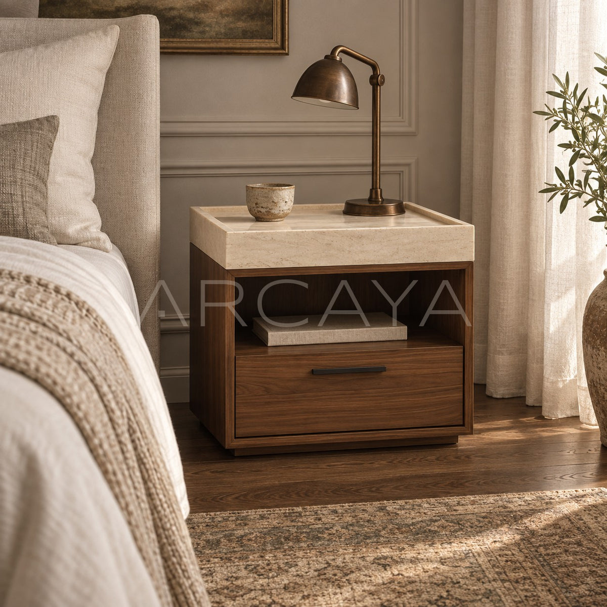 Walnut Veneer Nightstand in detail