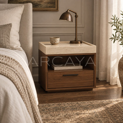 Walnut Veneer Nightstand - scene