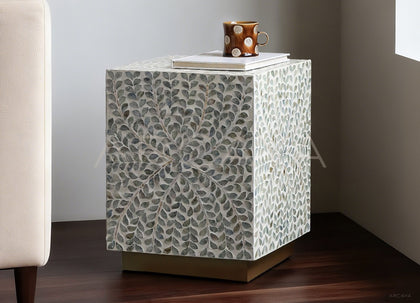 Handmade Shell Inlay Corner Side Table - scene