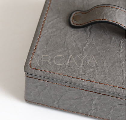 Grey Leather Lidded Storage Box - scene