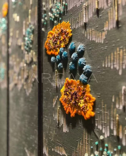 Oriental Embroidered Hotel Upholstered Screen - scene