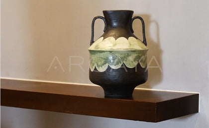Dadan Double Ear Hand Painted Art Vase - scene