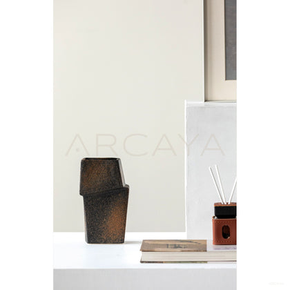 Handmade Offset Geometric Square Ceramic Vase - scene