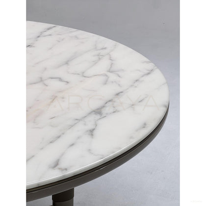 Leather Wrapped Sintered Stone Round Dining Table - scene