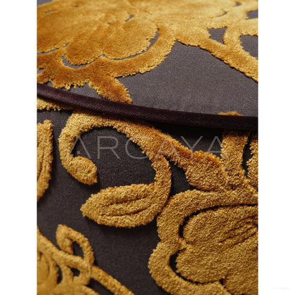 Gold Floral Velvet Fringe Pouf — Ottoman - scene