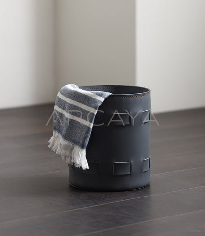 Handwoven Leather Storage Bucket - scene