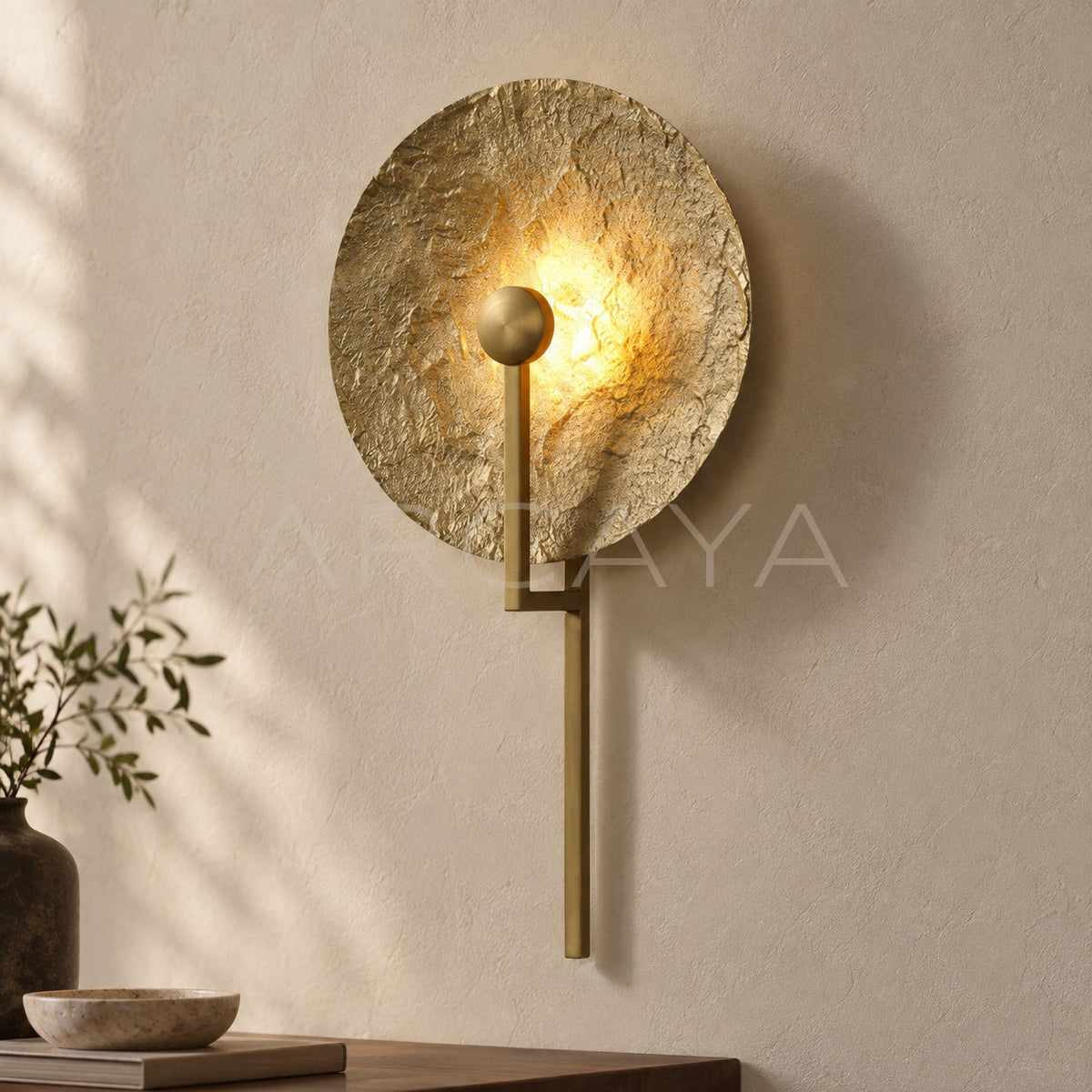 Gold Ring Textured Disc Straight Wall Light 10213 - main