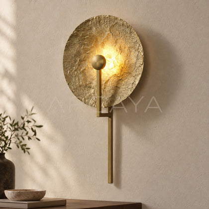 Gold Ring Textured Disc Straight Wall Light 10213 - main