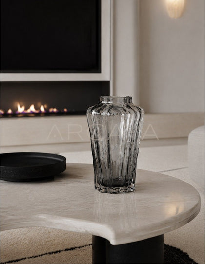 Handmade Ribbed Smoked Glass Vase - scene
