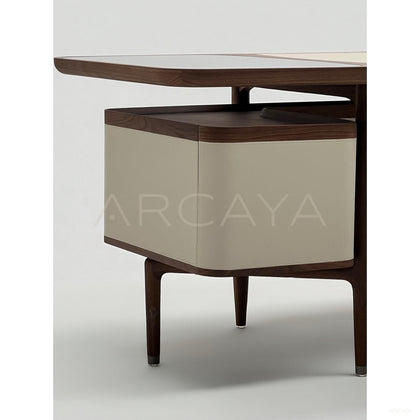 Italian Walnut Leather Glass Executive Desk - scene