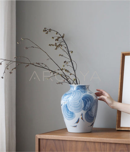 Jingdezhen Blue White Jar Vase Vintage - scene