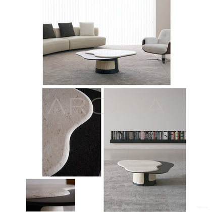 Italian Irregular Cloud Travertine Coffee Table - scene