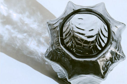 Smoked Grey Ribbed Glass Vase - scene