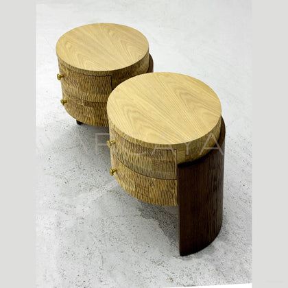 Round Two Tone Wood Nightstand - scene