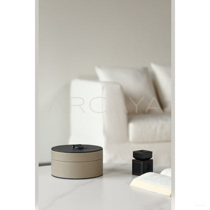 Leather Round Jewelry Storage Box - scene
