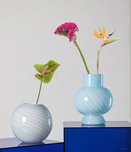 Mid Century Striped Glass Vase - scene