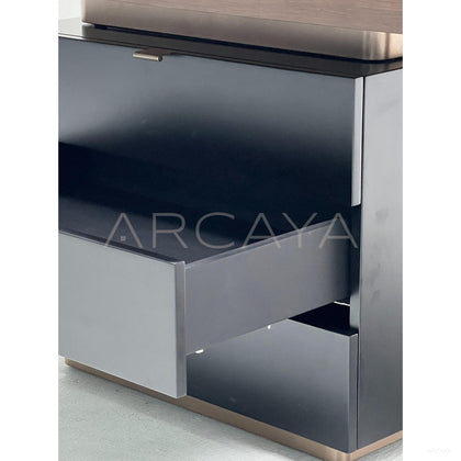 Walnut Veneer Side Chest Integrated Desk - scene