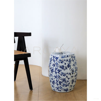 New Chinese Blue White Birds Ceramic Drum Stool - scene