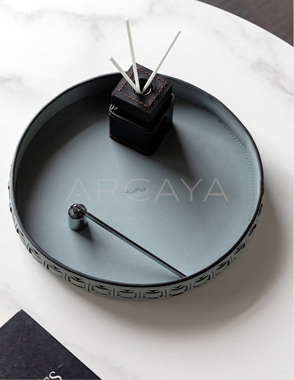 Leather Round Entryway Key Tray - scene
