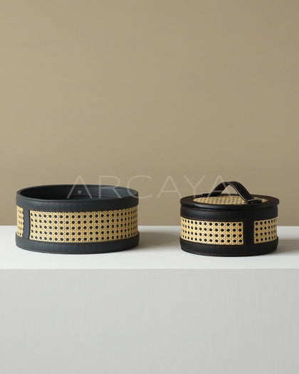 Rattan Leather Woven Storage Box - scene