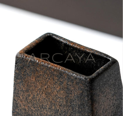 Handmade Offset Geometric Square Ceramic Vase - scene
