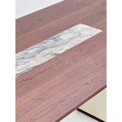 Walnut Marble Inlay Three Use Desk Table - scene
