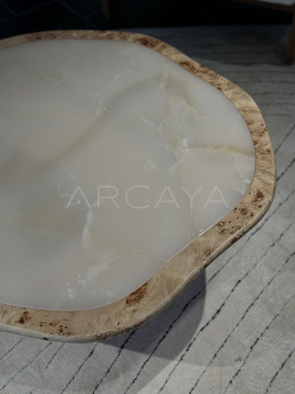 Burl Wood Cloud Marble Side Table - scene