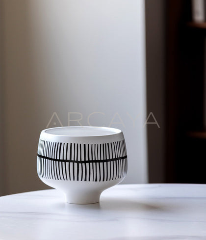 Hand Painted Black White Stripe Ceramic Vase - scene