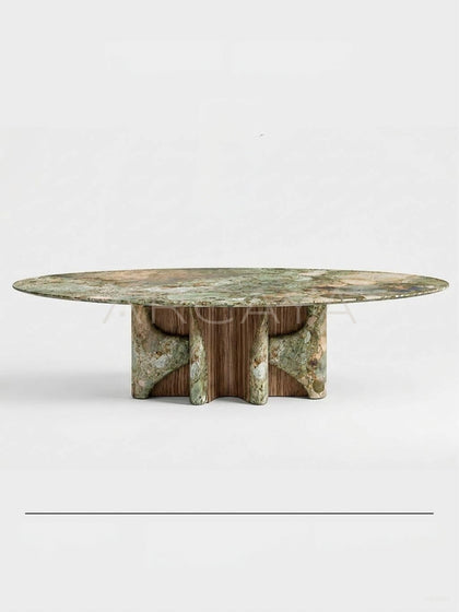 Monet Forest Stone Oval Dining Table - scene