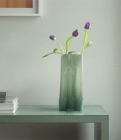 Mid Century Wide Mouth Lily Glass Vase - scene