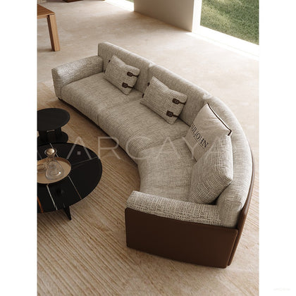 Italian Leather Fabric Minimalist Sofa - scene