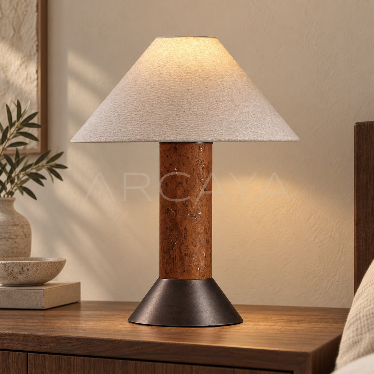 Wood Column White Cone Shade Table Lamp 95355 - main