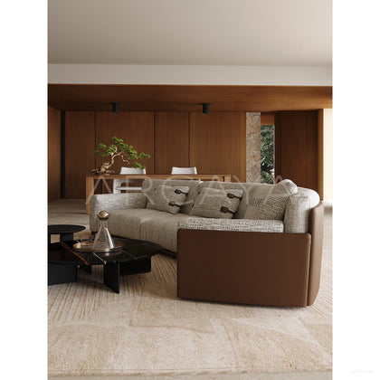 Italian Leather Fabric Minimalist Sofa - scene
