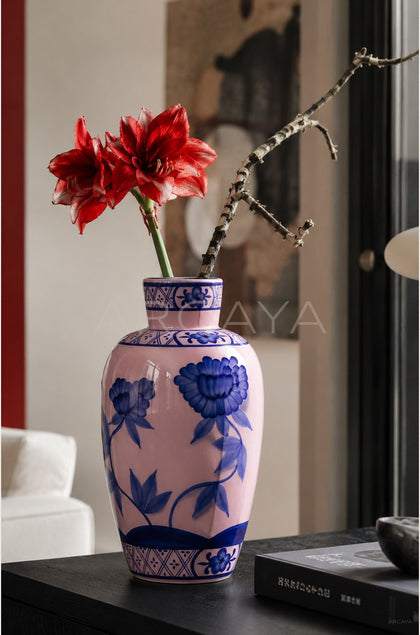 Hand Painted Blue White Ceramic Vase Boxi - scene