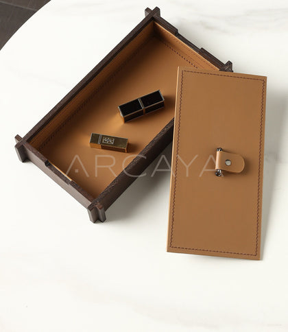 Solid Wood Leather Tissue Box - scene