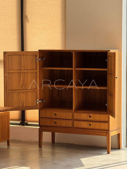 Burmese Teak Mid Century Two Door Four Drawer Cabinet - scene