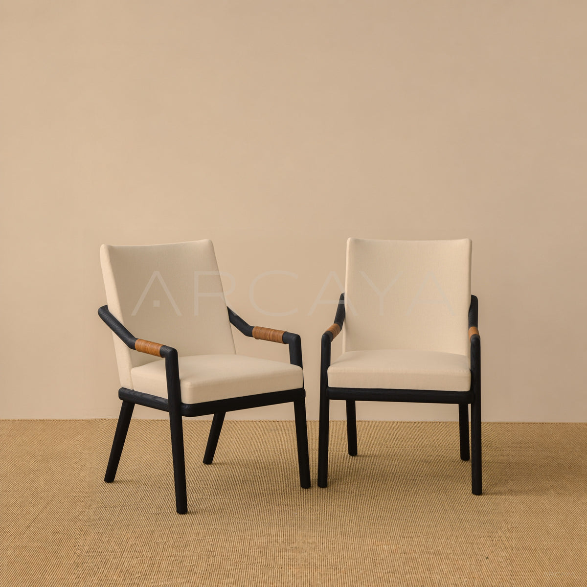 Old Money Oak Dining Chair Woven Leather Arms - main