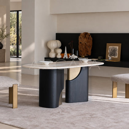 French Travertine Dining Table - main
