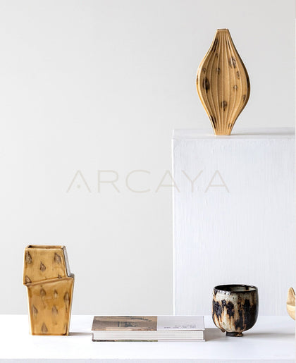 Vintage Ochre Irregular Ceramic Vase - scene