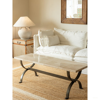 Solid Stone Top Mid Century Coffee Table - scene