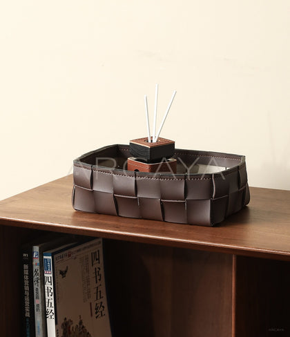 Handwoven Leather Storage Basket - scene