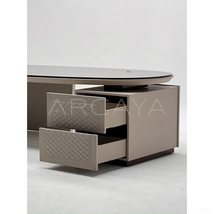 Curved Leather Multifunctional Executive Desk - scene
