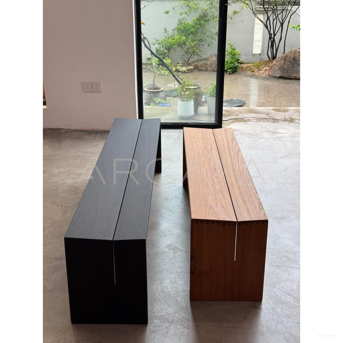 Burmese Teak Two Tone Bench in detail