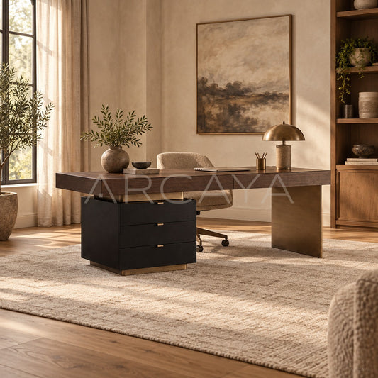 Walnut Veneer Side Chest Integrated Desk - scene