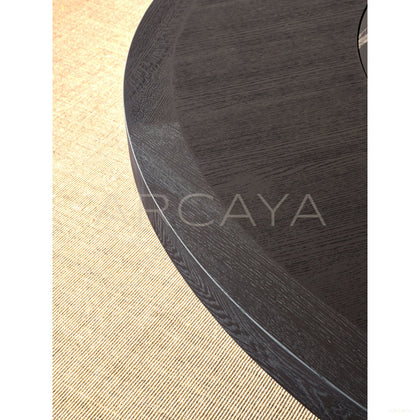 Oak Matte Black Brushed Round Table Lazy Susan - scene