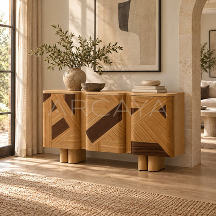 Geometric Marquetry Veneer Entryway Cabinet - scene