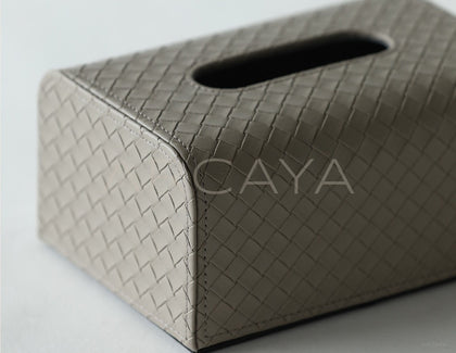 Handwoven Leather Tissue Box Living Room - scene