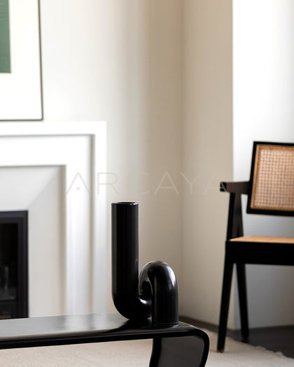 Black Twisted Tube Ceramic Vase - scene